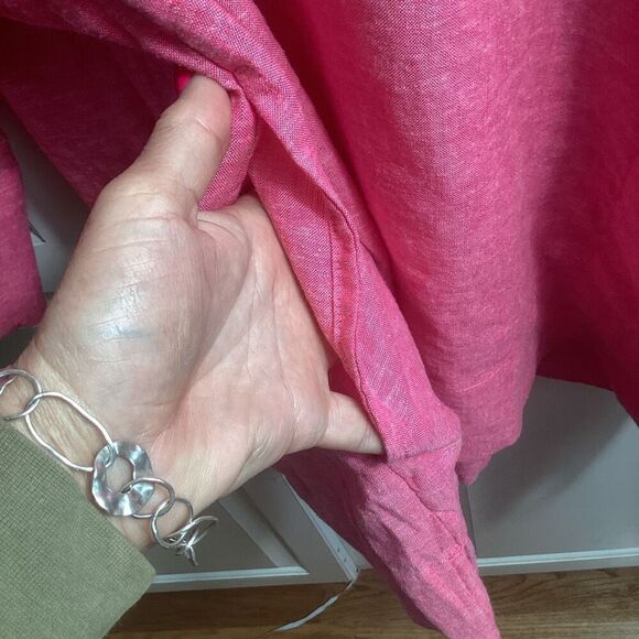 Lands End Linen Blend Top Tunic Sz 1X 3/4 Sleeve Pockets Notch Neck Red - Picture 6 of 11